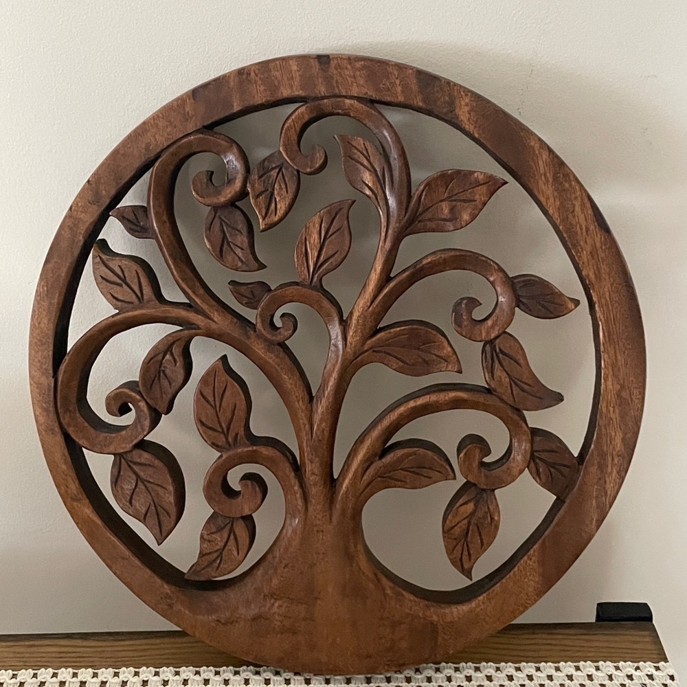 Hand Carved Wooden Tree of Life Wall Decor - Rich Brown Large - Picture 3 of 8